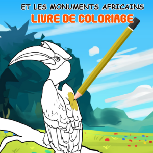 Hornbill and African monuments - Coloring
